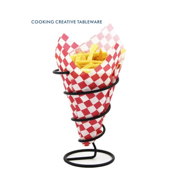 Set of 2 Metal Spiral Cone Serving Basket French Fry Chip Appetizer Holder - Picture 9 of 9